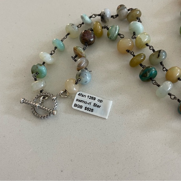 One of a kind Peruvian Opal Beaded 37” necklace with toggle clasp. - Picture 4 of 13